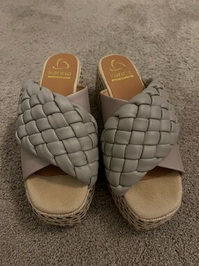 kanna Light Gray Braided Espadrille Wedge Sandals Size 39